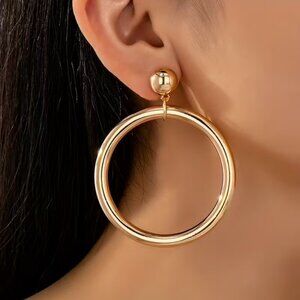 14K Gold Womens 3" Large Chunky Hoop Earrings Ladies 14 K Silver Hoops Jewelry